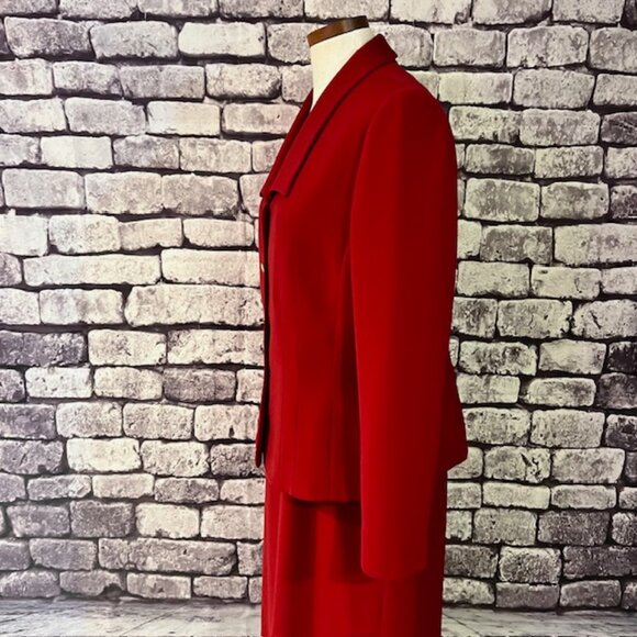 Le Suit Red Jacket & Matching Skirt Size 14 - Picture 5 of 10